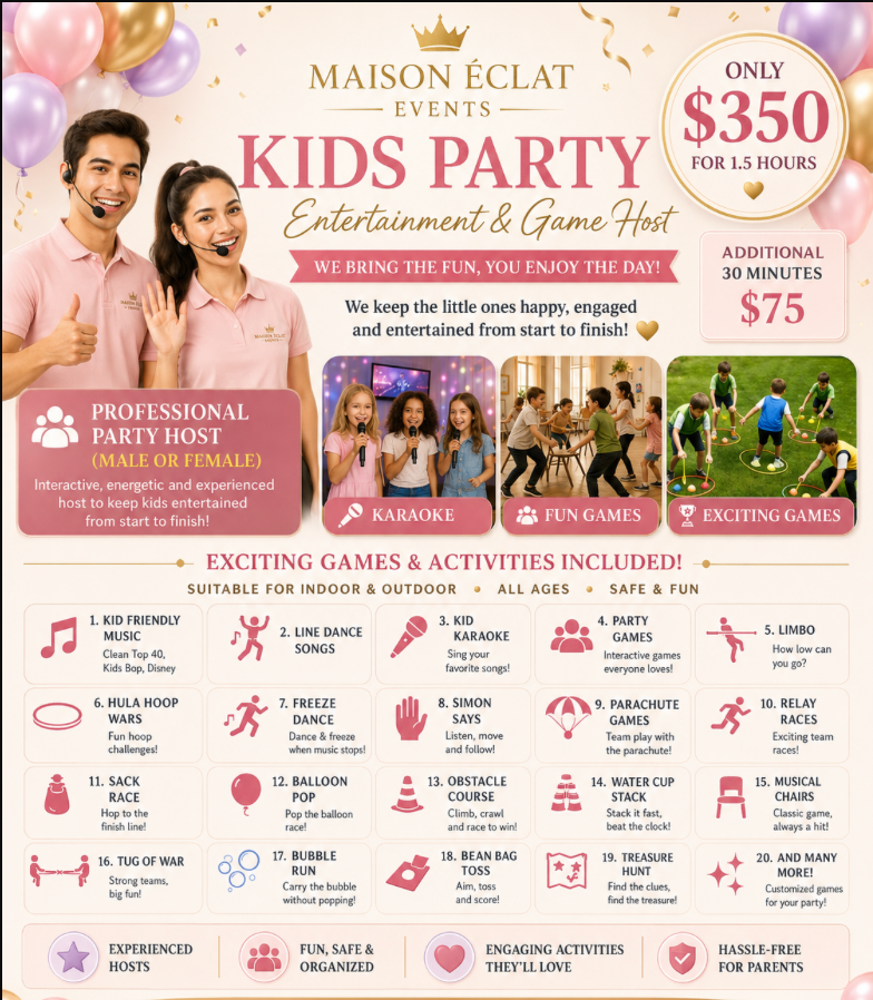 Maison Eclat Events Kids Party Entertainment and Game Host package