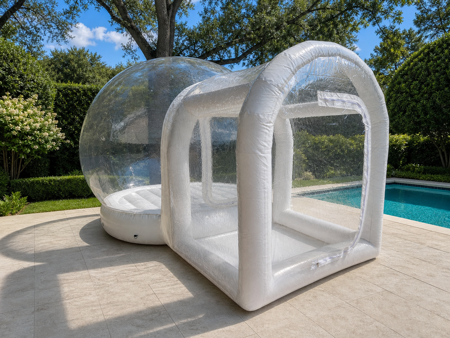 The real Trampoline Bubble House shown as the standard rental without balloons