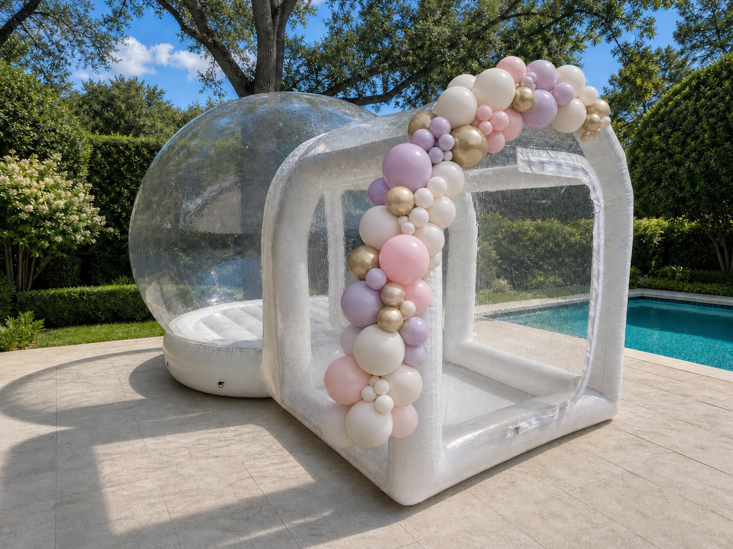 The real Trampoline Bubble House with exterior balloon styling